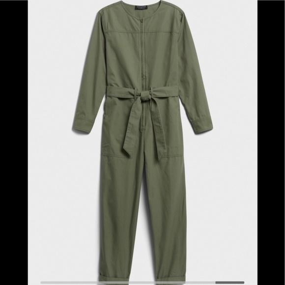 Banana Republic army green flight jacket jumpsuit Organic cotton Size 6 Tall - Picture 4 of 13